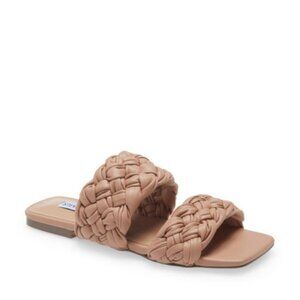 NEW‎ Steve Madden Woven Sandals Slip On Slides Size 8.5 Nude Beige Tan Merrin